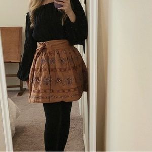 Anthropologie Meghan Embroidered High Waisted Mini Skirt